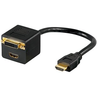 HDMI Stecker auf DVI Buchse + HDMI Buchse Y Adapter